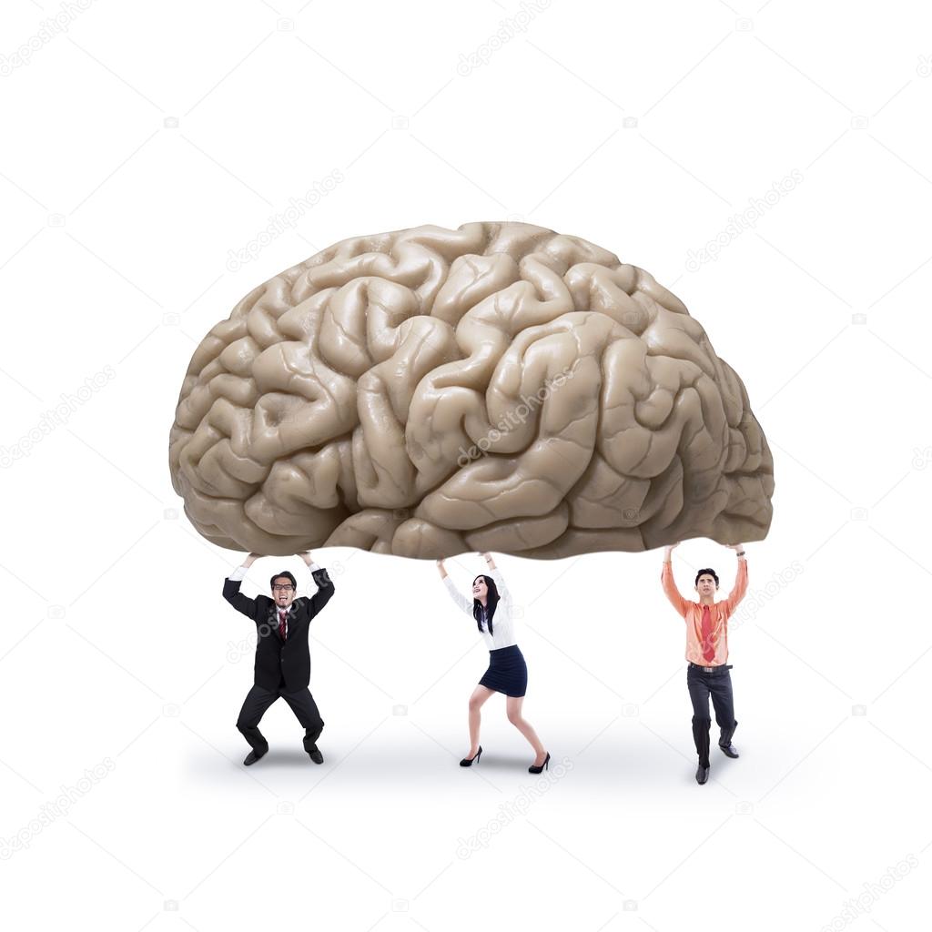 Business team holding a brain