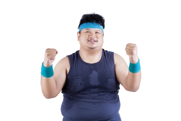 Cheerful fat man after workout — Stock Photo, Image