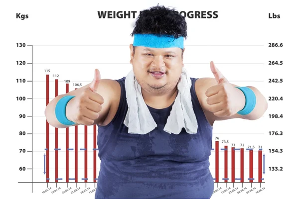 Fat man with a loss-weight program — Stock Photo, Image
