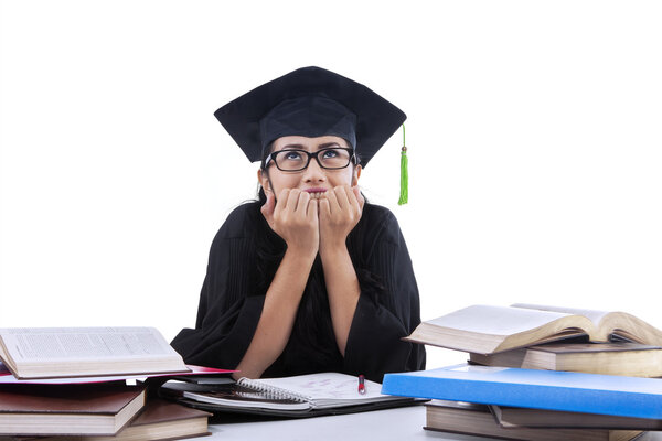 Anxious bachelor in studio