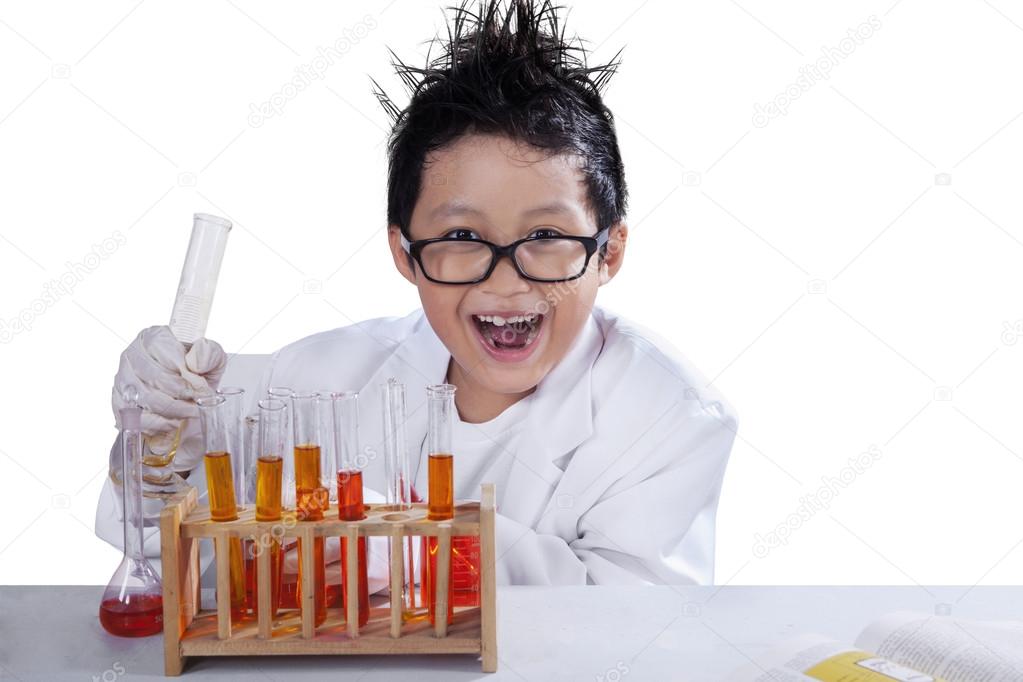 Little mad scientist doing research
