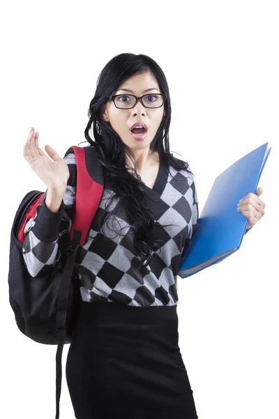 Shocked asian student isolated Royalty Free Stock Images