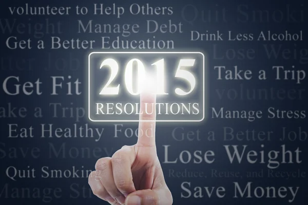 Finger med resolution-knappen till 2015 — Stockfoto