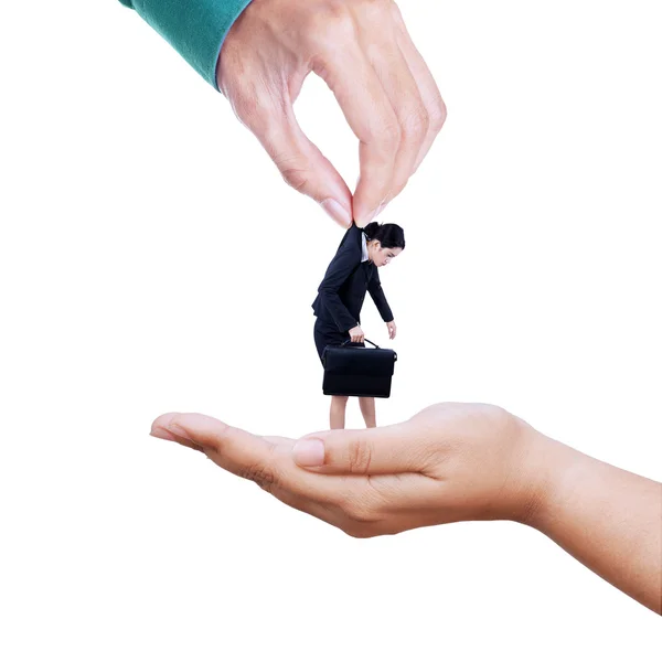 Two hands transfering employee — Stock Photo, Image