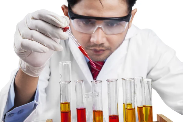 Scientist combine chemistry fluid Royalty Free Stock Images