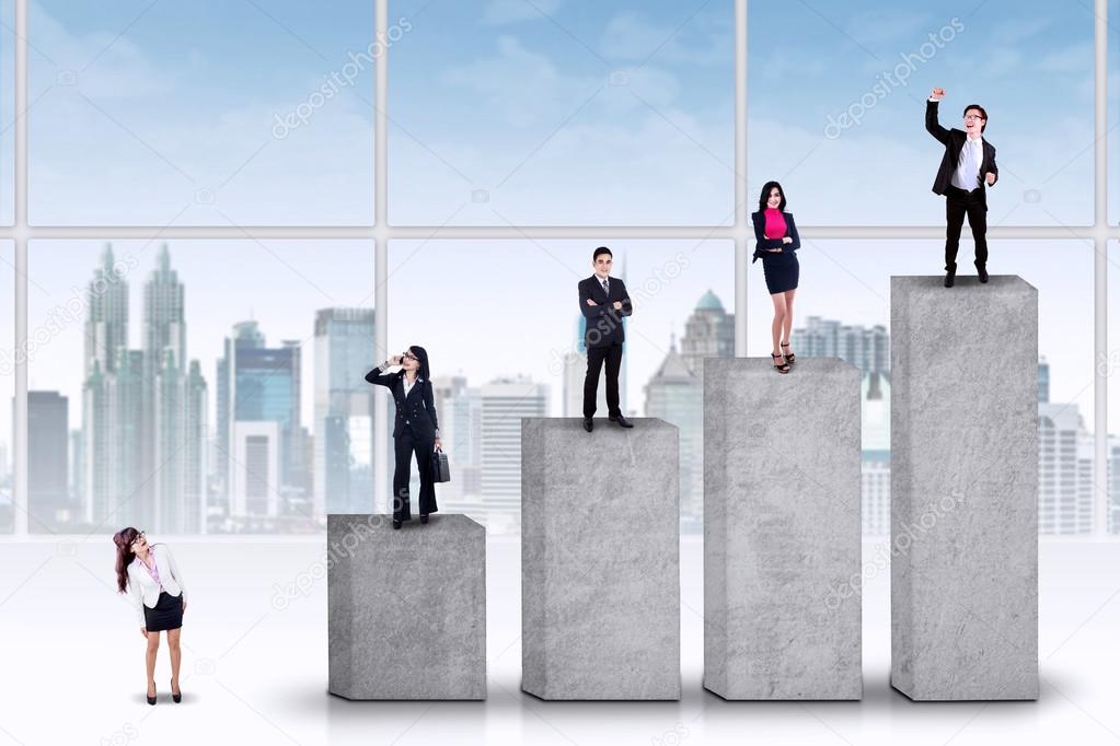 Entrepreneurs standing on the ranking bars