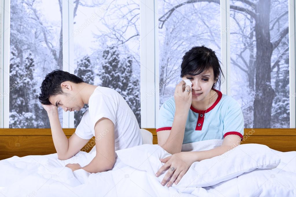 Sadness couple after quarreling at home