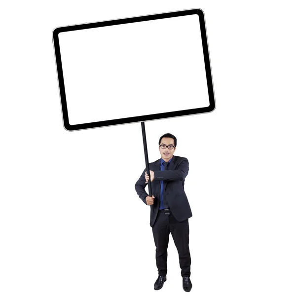 Businessperson holds empty board — Stock Photo, Image