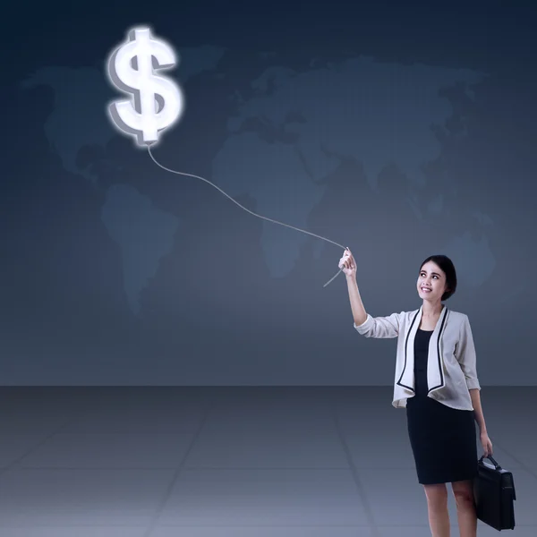Businesswoman with symbol currency of dollar — Stock Photo, Image