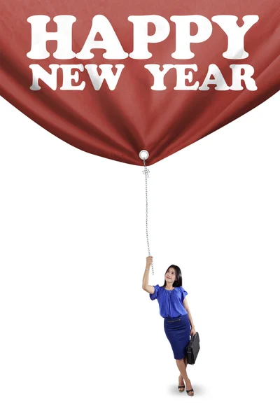 Person and a text of happy new year — Stock Photo, Image