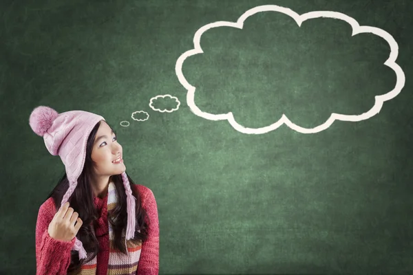 Attractive girl looking at bubble — Stock Photo, Image