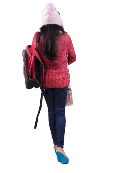 Backside of student in winter clothes — Stock Photo, Image