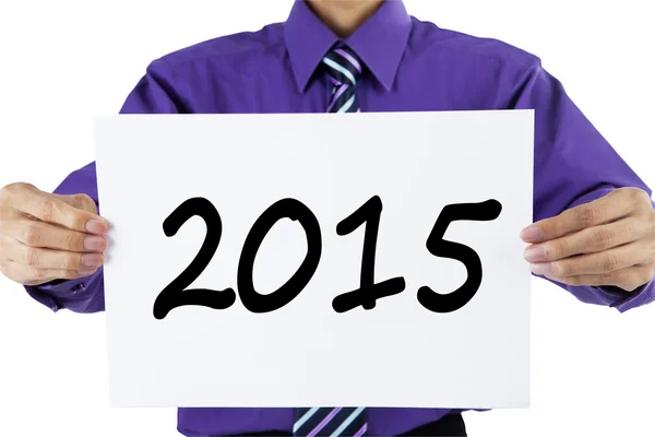 Entrepreneur holding number 2015 on a paper — Stock Photo, Image