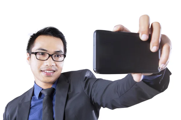 Empreendedor asiático tirar auto foto — Fotografia de Stock