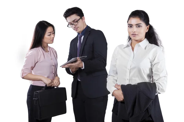 Female manager with two employees — Stock Photo, Image