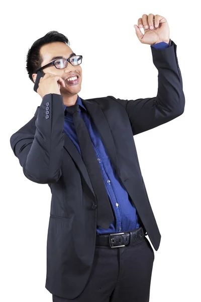 Joyful employee talking on the phone — Stock Photo, Image