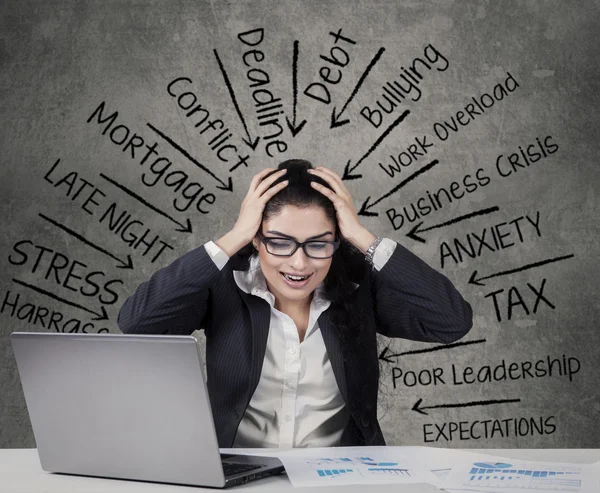 Mad businesswoman with many pressure — Stock Photo, Image