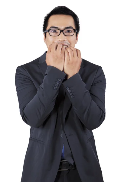 Stressvolle ondernemer bijten nagel — Stockfoto