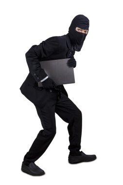 İşadamı laptop çalmak maskesi