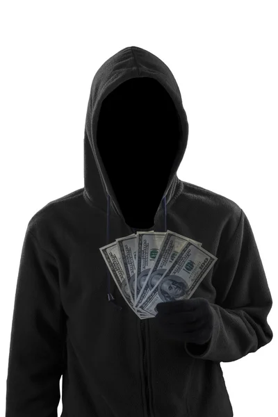 Misterioso ladro con denaro contante in dollari — Foto Stock