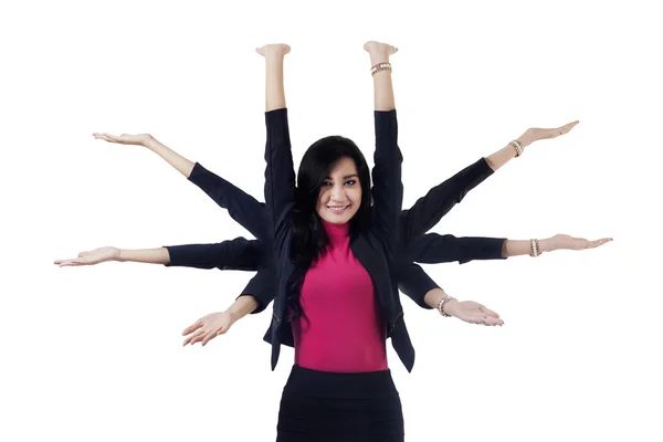 Pretty businesswoman with eight hands — Stock Photo, Image