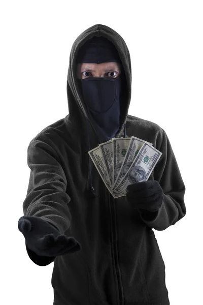 Ladrão forçando para tomar dinheiro em dinheiro — Fotografia de Stock