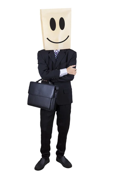 Confident person with a carton head isolated — Stock Photo, Image