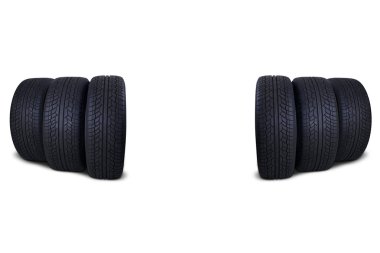 Altı siyah lastikler üzerinde beyaz izole