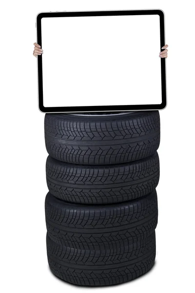 Tires with empty board — Stock Photo, Image