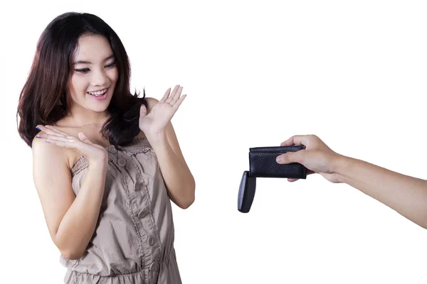 Cheerful adolescent girl get a car key — Stock Photo, Image