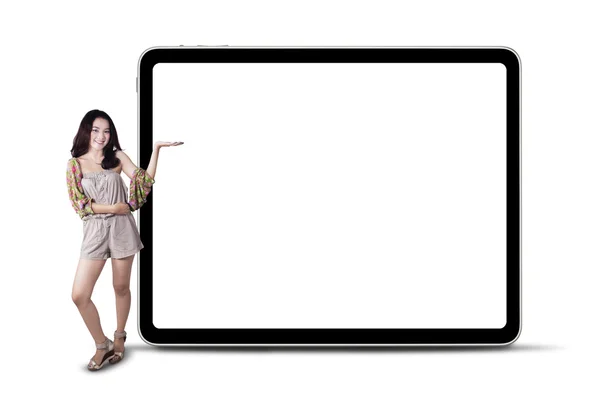 Female teenager with a billboard — Stock Photo, Image