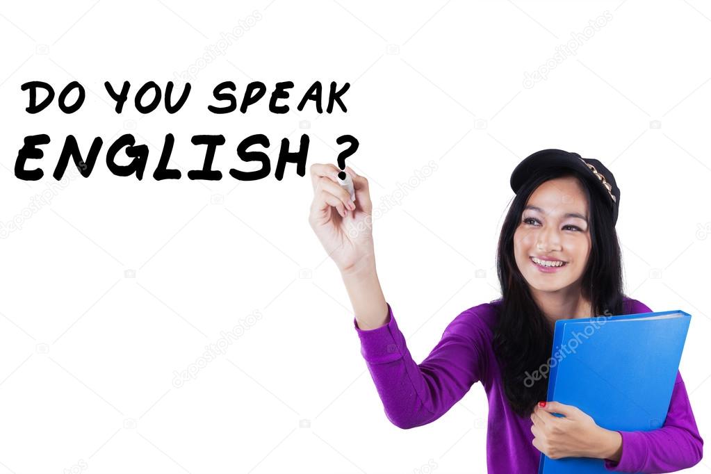 Female learner studying English