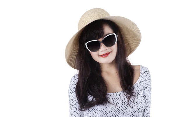 Woman wearing a hat in studio — Stock Photo, Image