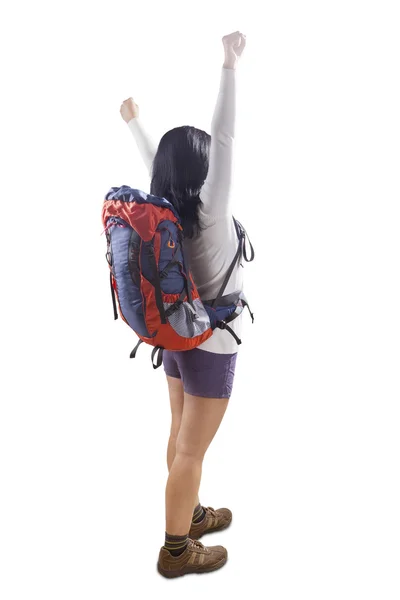 Carefree backpacker in studio — Stock Photo, Image