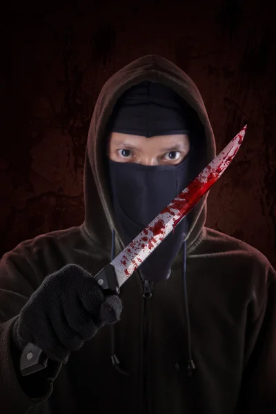 Murderer with bloody knife 3 — Stock Photo, Image