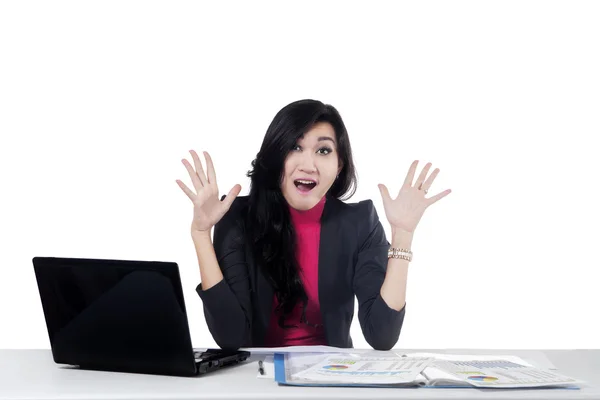 Female accountant looks surprised — Stock Photo, Image