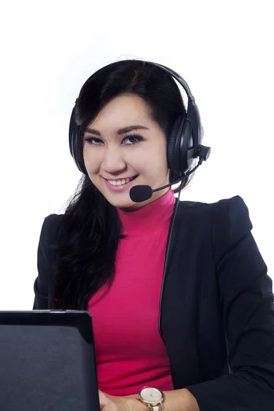 Friendly service center operator smiling — Stock Photo, Image