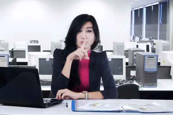 Worker making silent sign — Stock Photo, Image