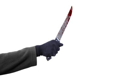 Man holds sharp and bloody knife