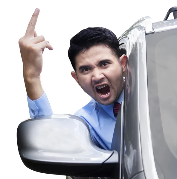 Dühös személy találat középső ujj autó — Stock Fotó