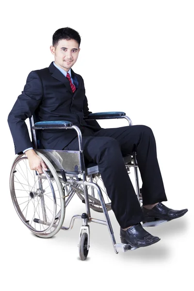 Young disabled businessman in wheelchair — Zdjęcie stockowe