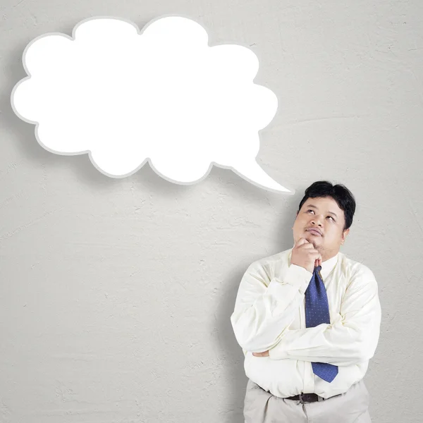 Pensive overweight person with bubble speech — Stock Photo, Image