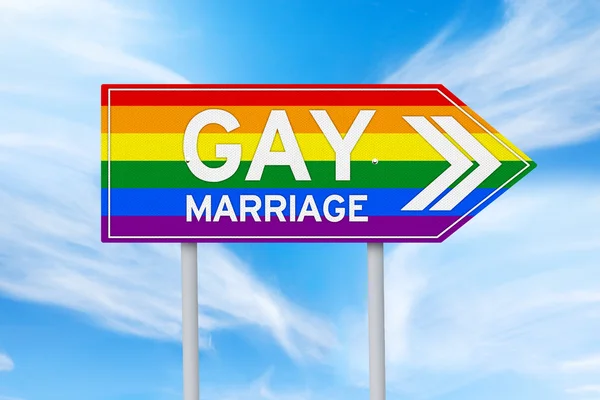 Colorful signpost of gay marriage — Stok fotoğraf