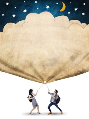 High school students with flag of aspiration