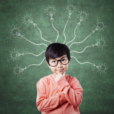 Pensive female child thinking idea