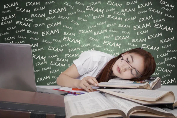 Concept of tired student prepare exam — 图库照片
