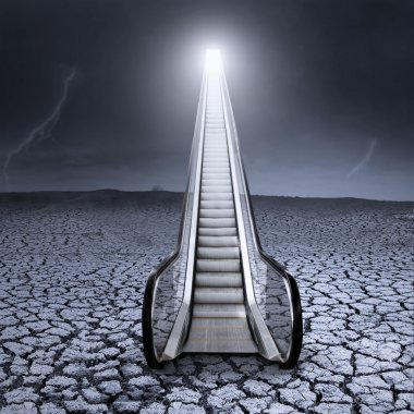 Empty escalator with crack ground