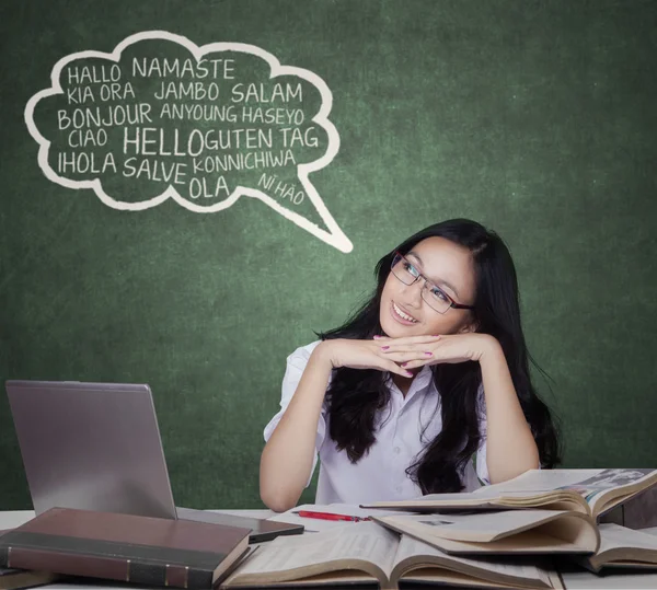 Clever student learns foreign language — Stock Photo, Image