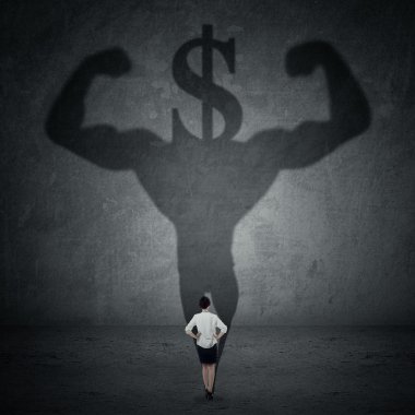 Kadın atlet ve dolar işareti gölgeli