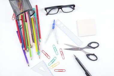 Group of stationery on white background